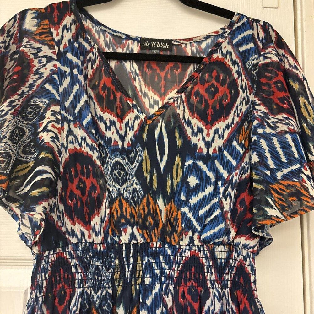 As You Wish Baby Doll Dress Womens MediumV-neck Knee Length Light Weight Boho - Picture 7 of 8